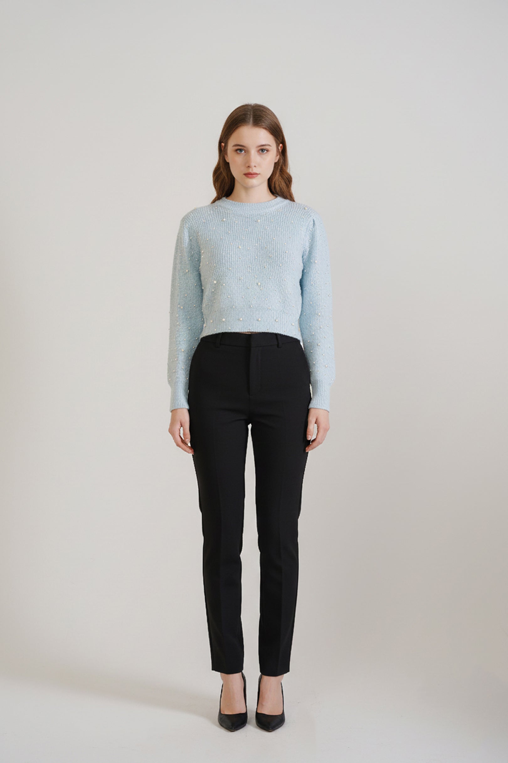 Powder Blue Pearl Drop Shoulder Sweater