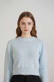 Powder Blue Pearl Drop Shoulder Sweater