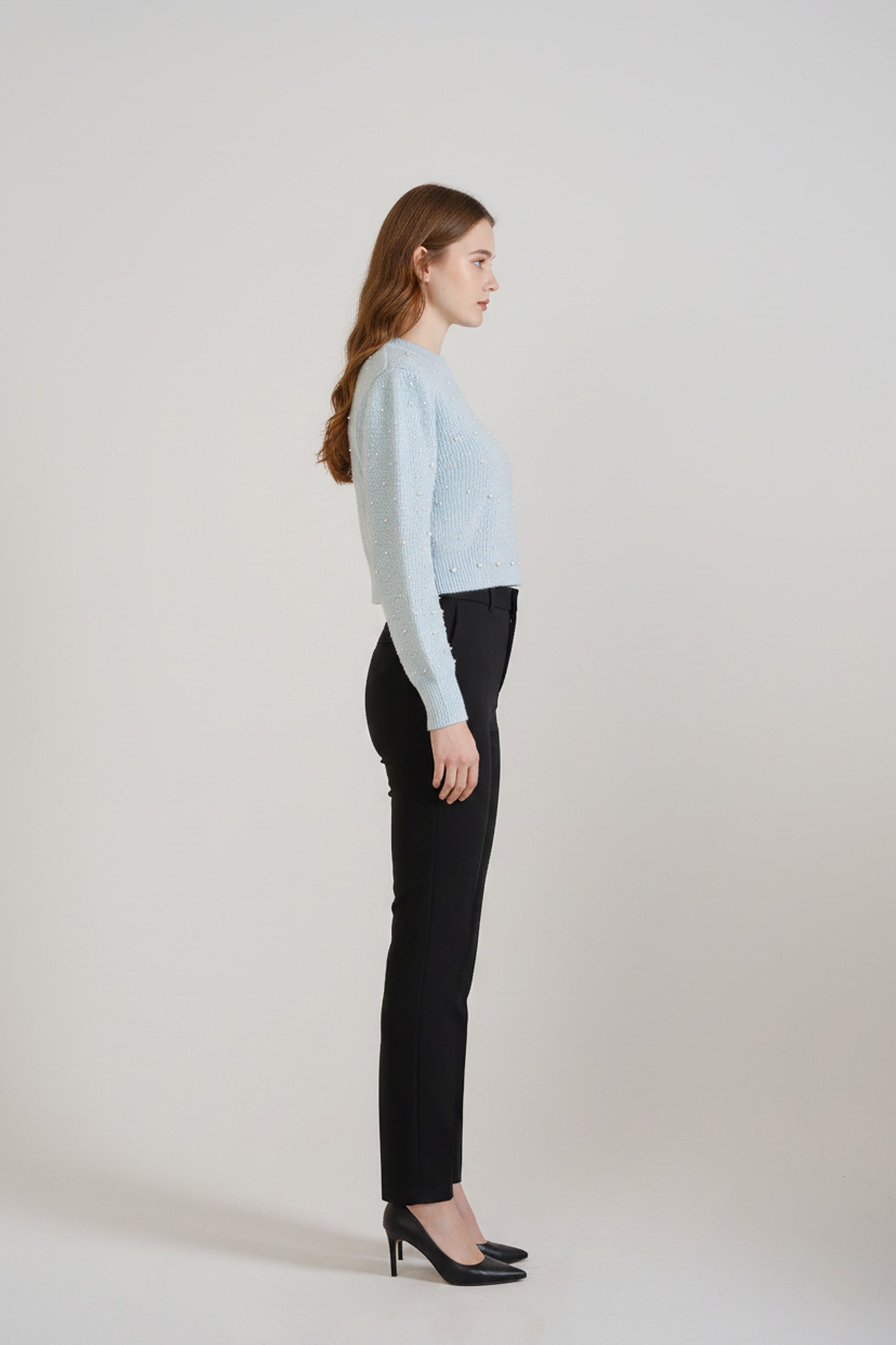 Powder Blue Pearl Drop Shoulder Sweater