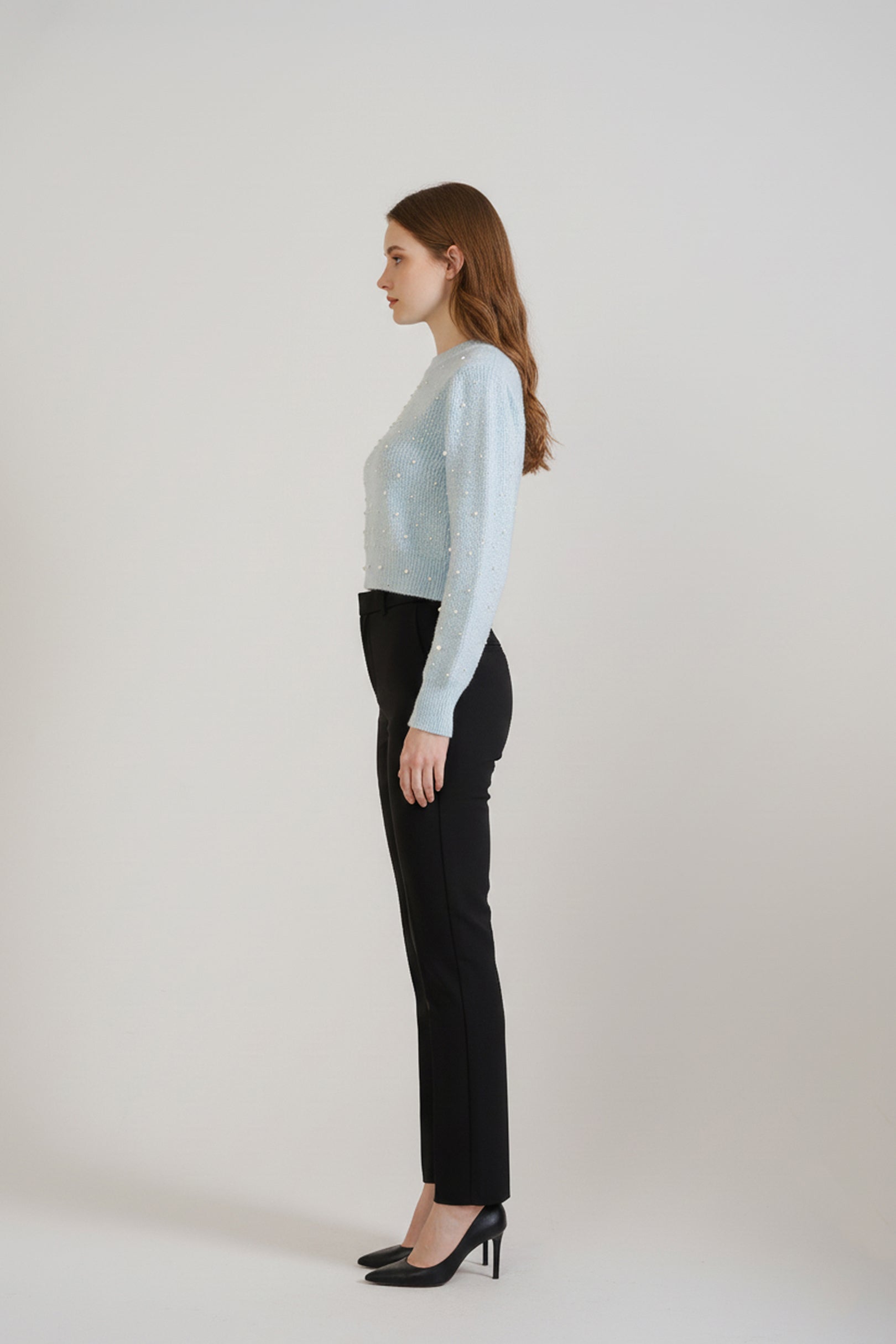 Powder Blue Pearl Drop Shoulder Sweater