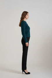 Bottle Green Pearl Bow Broch Sweater
