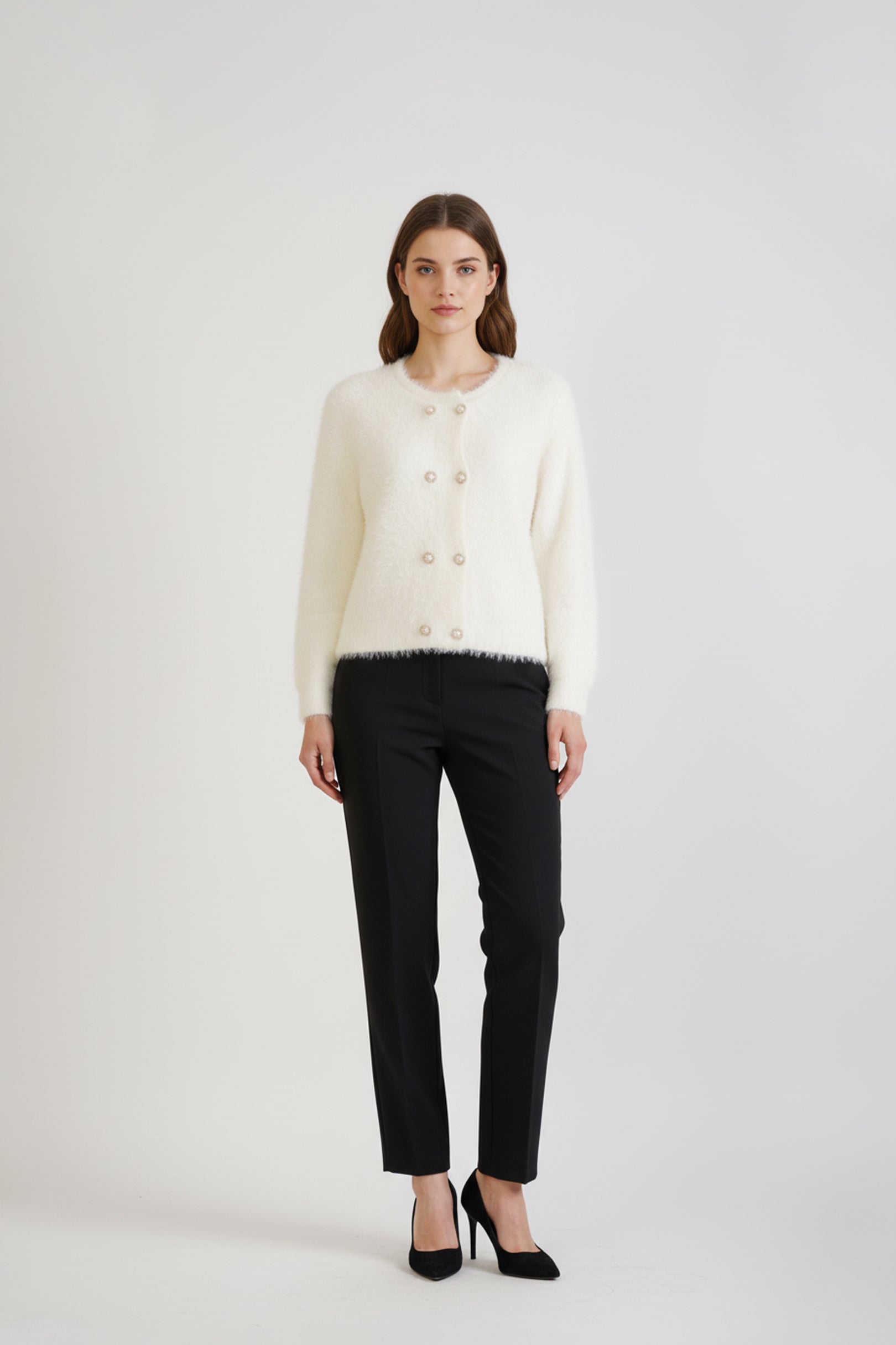 Off White Front Open Cardigan