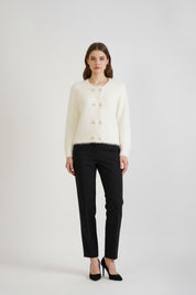 Off White Front Open Cardigan