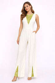 Ivory & Green Contrast Panel Jumpsuit
