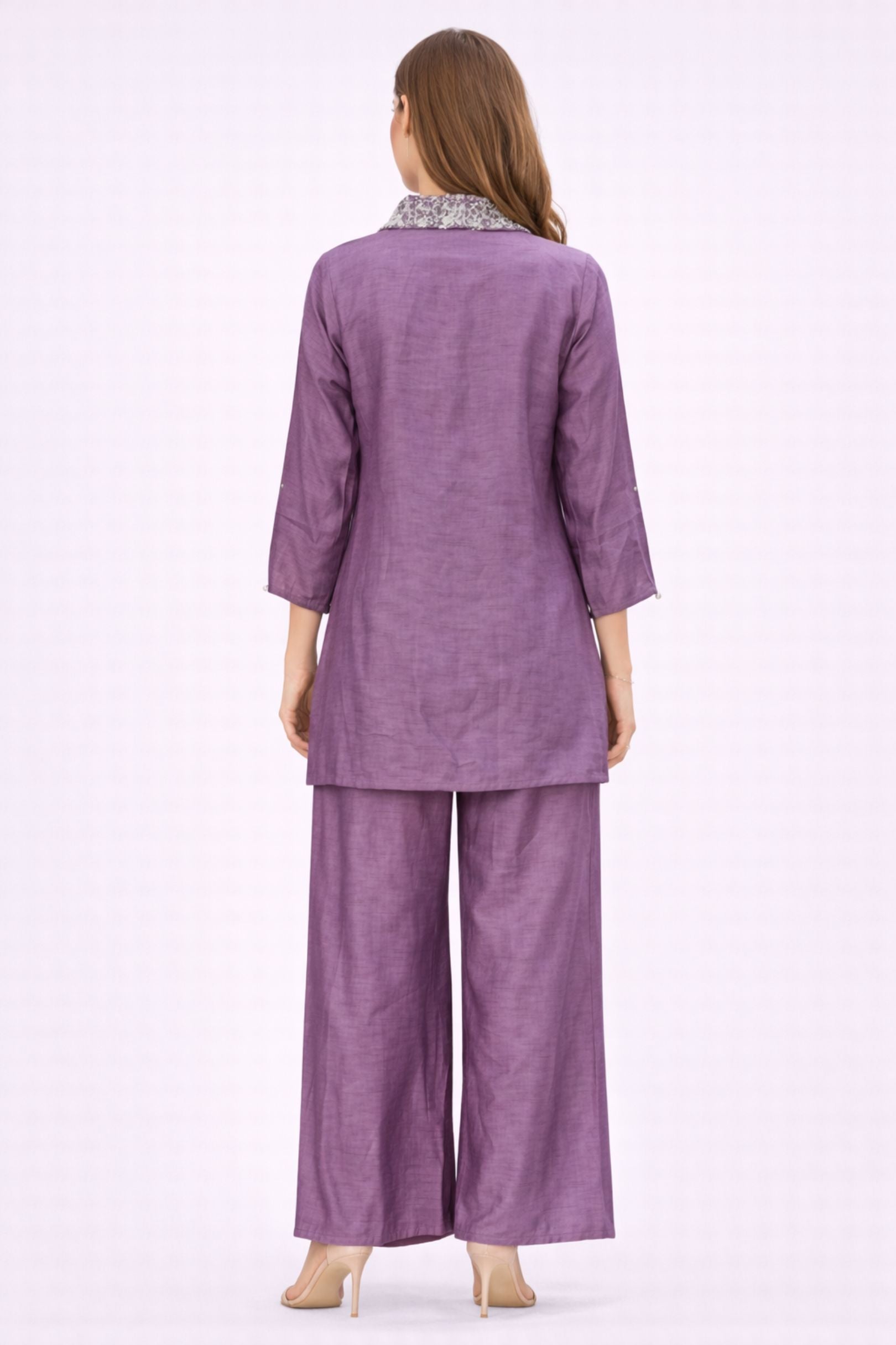 Lilac Embroidered Collar Co-ord Set
