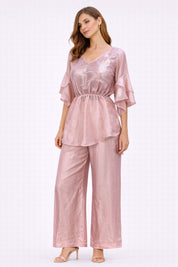 Blush Pink V-Neck Co-ord Set