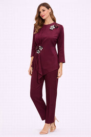 Maroon Draped Embellished Co-Ord Set