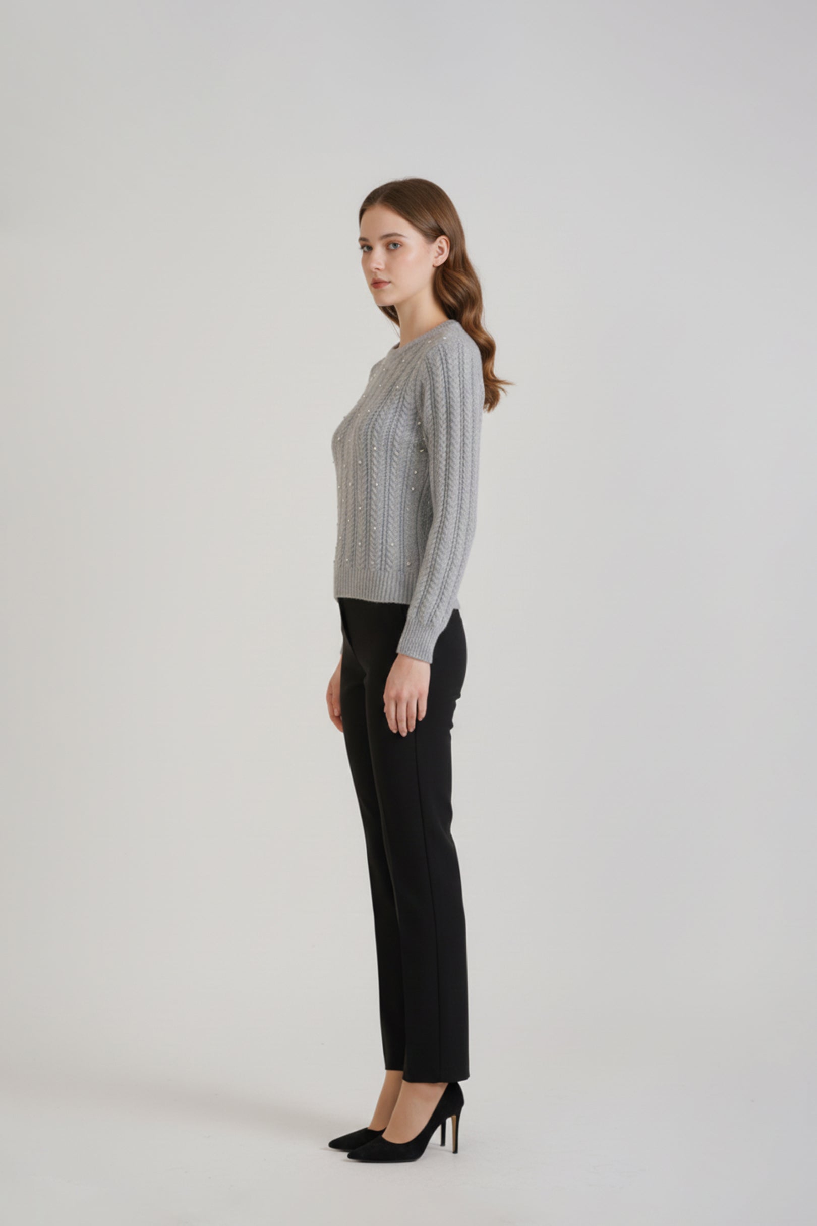 Grey Pearl Drop Shoulder Sweater