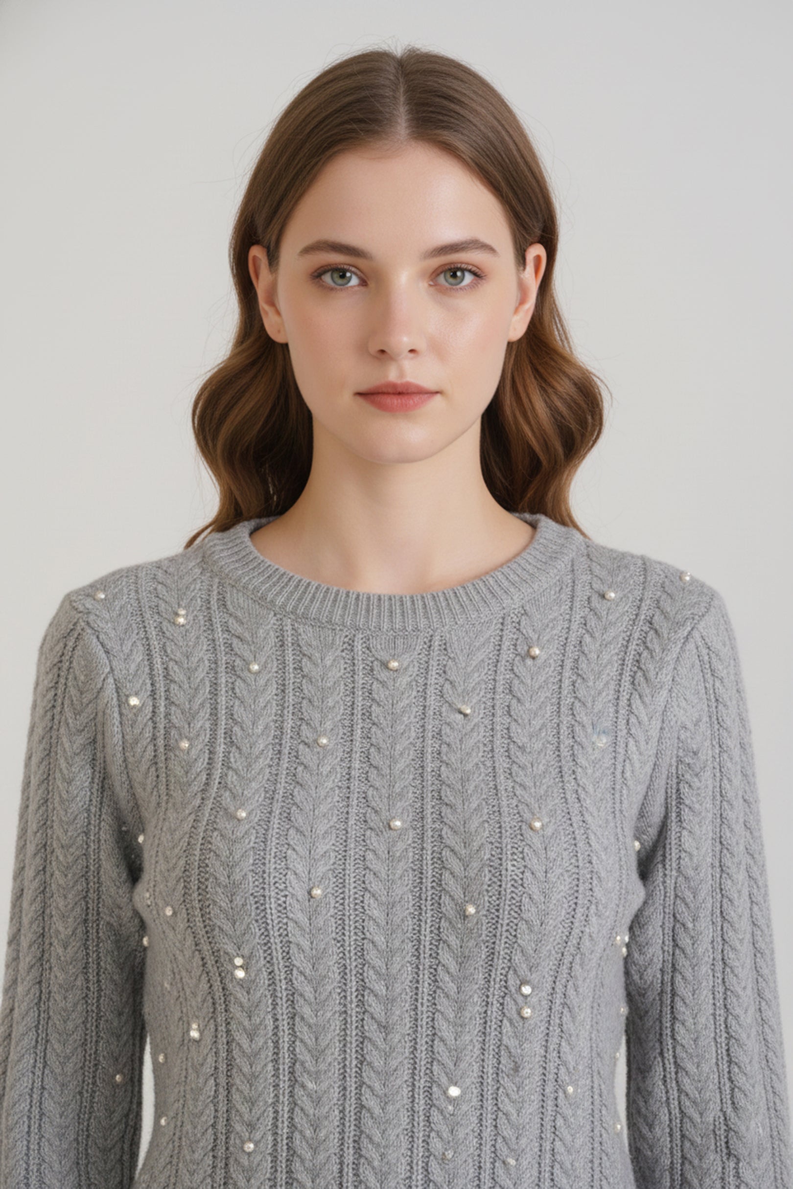 Grey Pearl Drop Shoulder Sweater