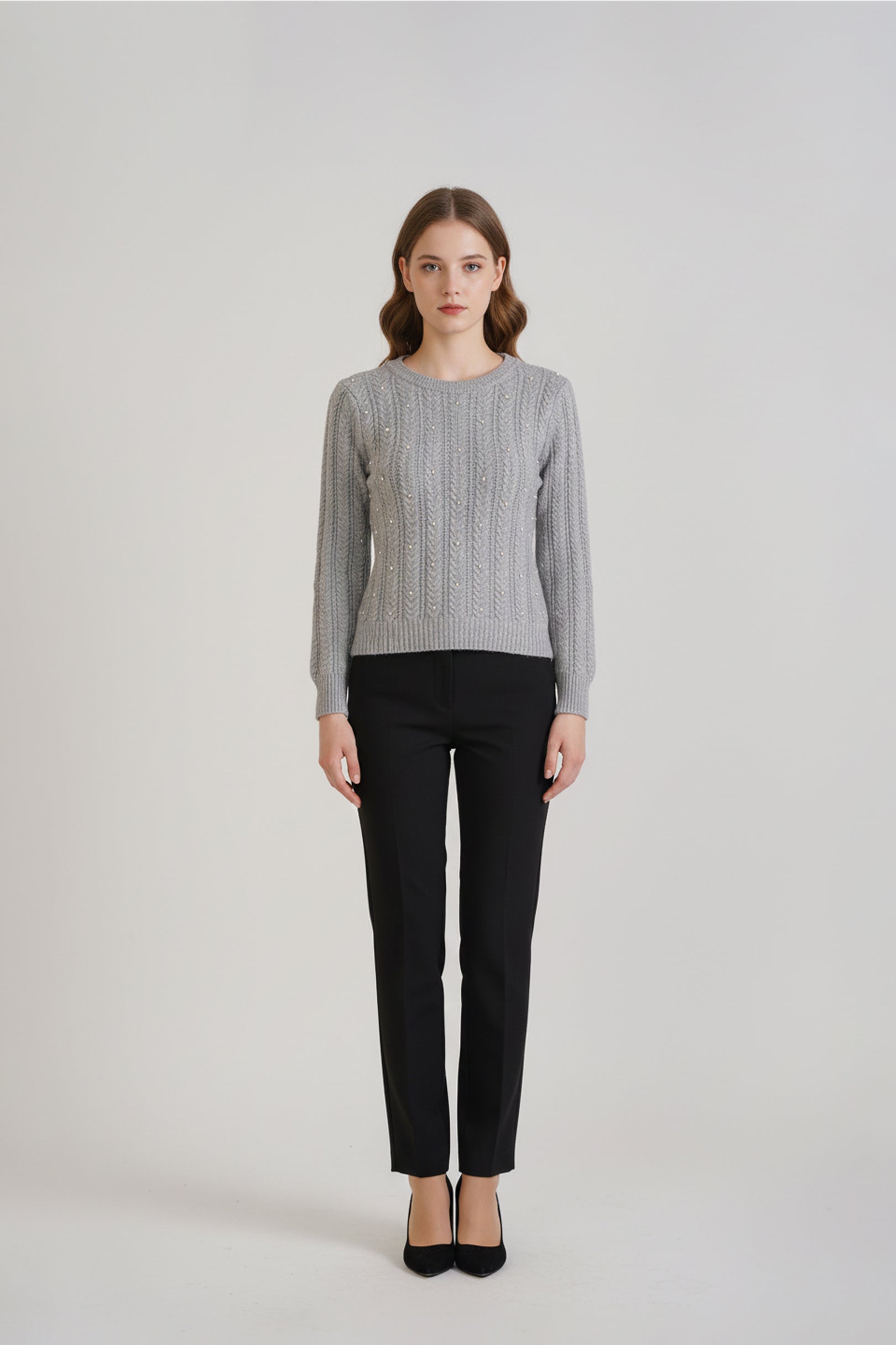 Grey Pearl Drop Shoulder Sweater