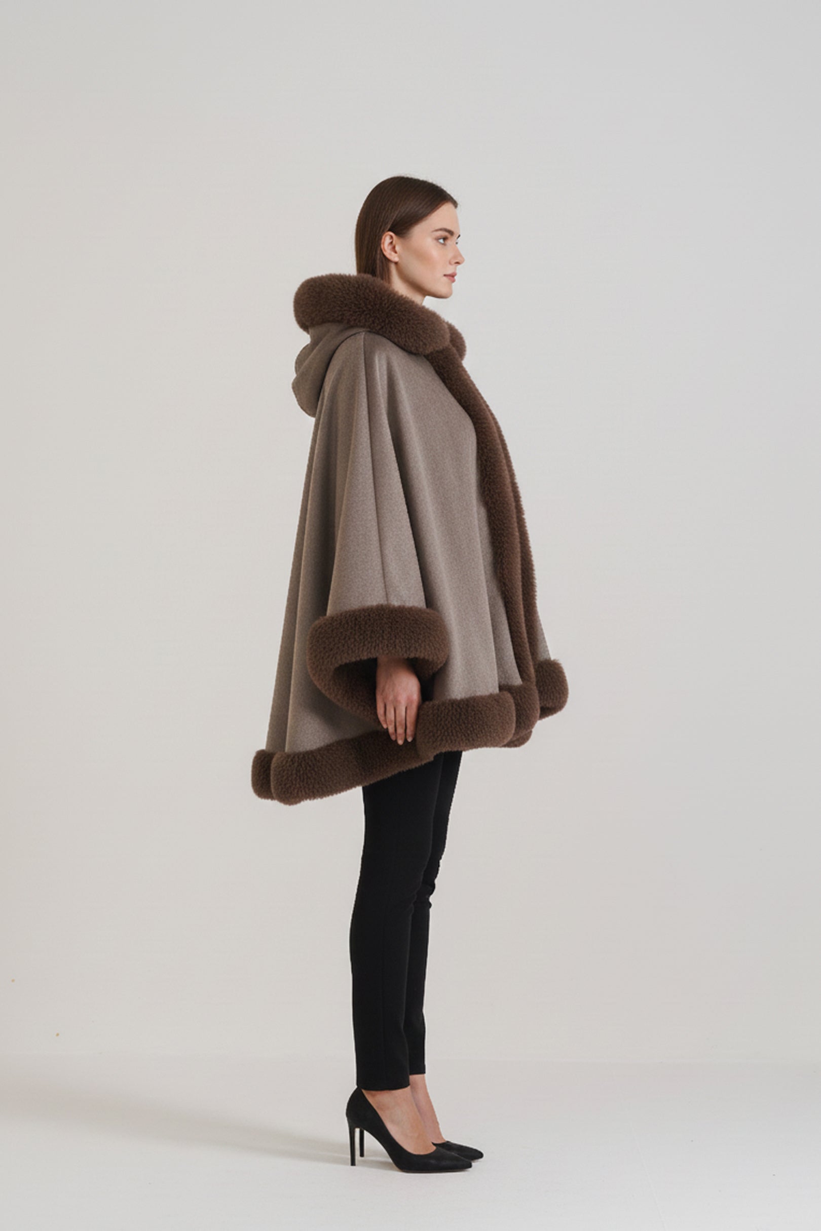 Brown Fur Hooded Cape