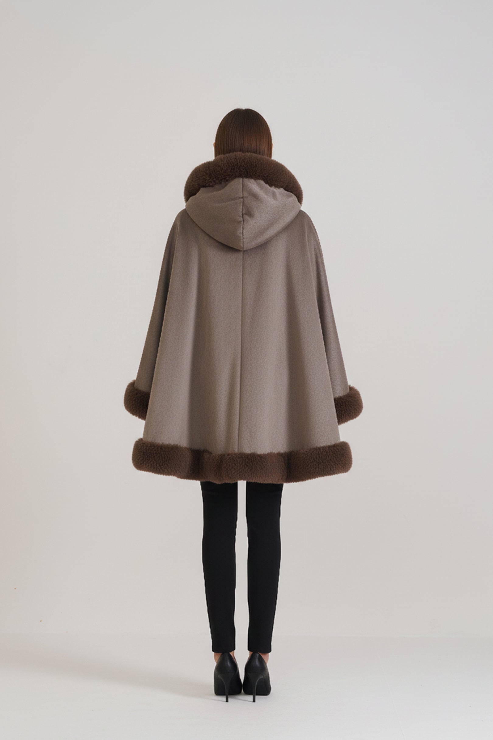Brown Fur Hooded Cape