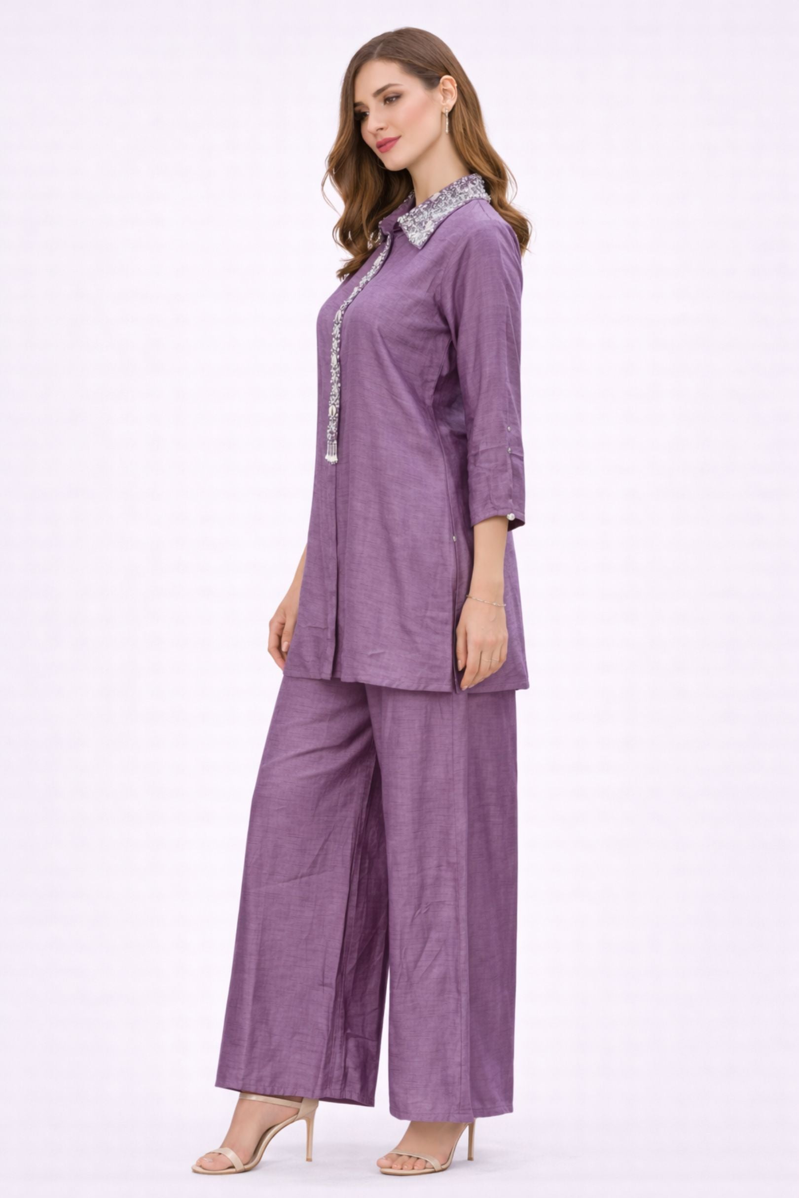 Lilac Embroidered Collar Co-ord Set