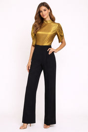 Gold & Black Puffed Sleeve Jumpsuit