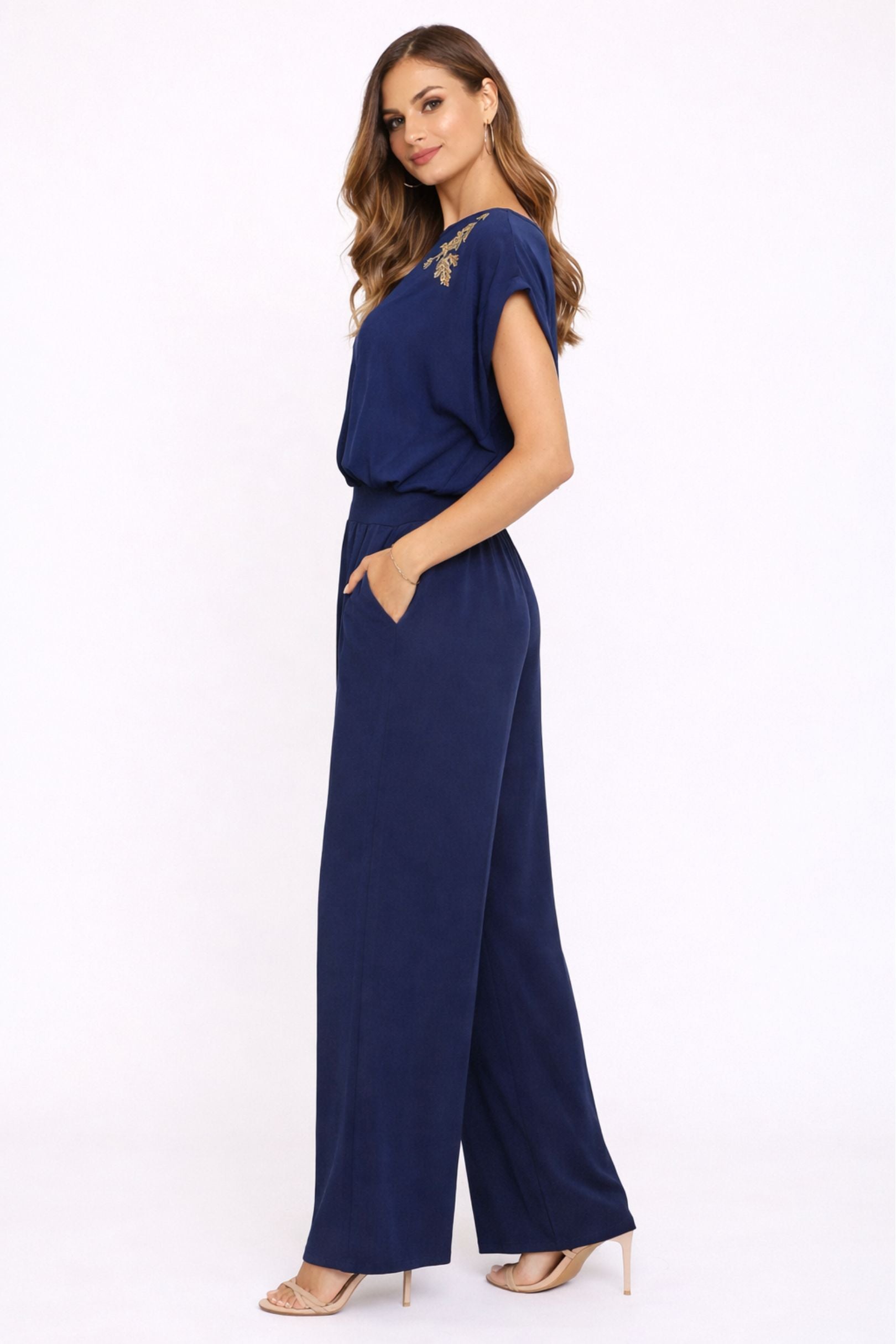Navy Soft Batwing Sleeve Jumpsuit