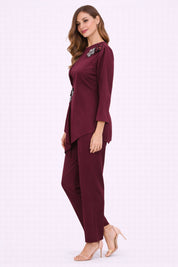 Maroon Draped Embellished Co-Ord Set