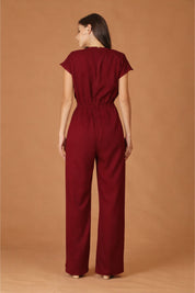 Maroon Turtle Neck Button Jumpsuit