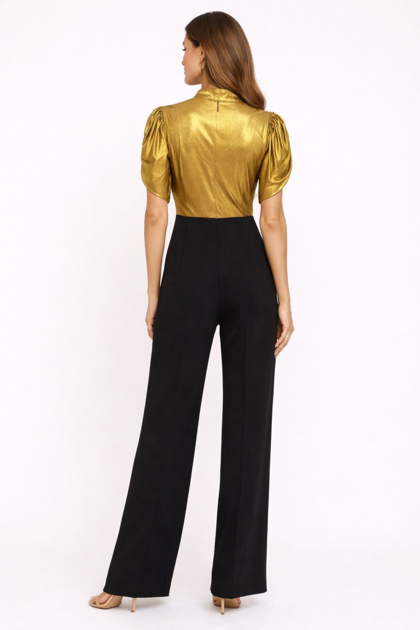 Gold & Black Puffed Sleeve Jumpsuit
