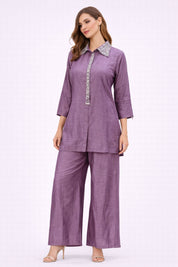 Lilac Embroidered Collar Co-ord Set