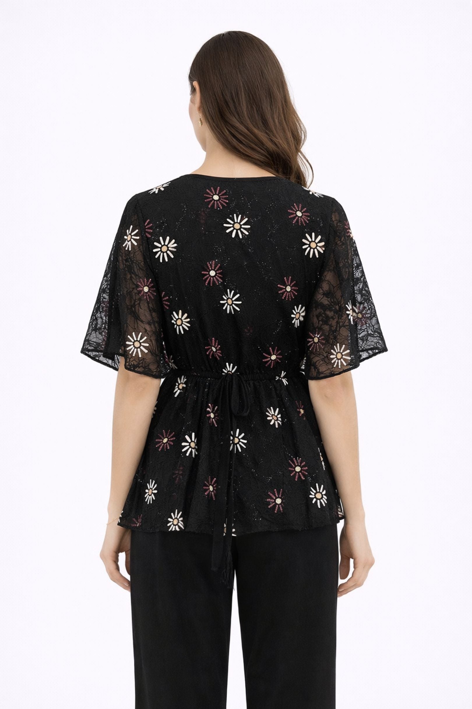 Black Embroidered Peplum Top