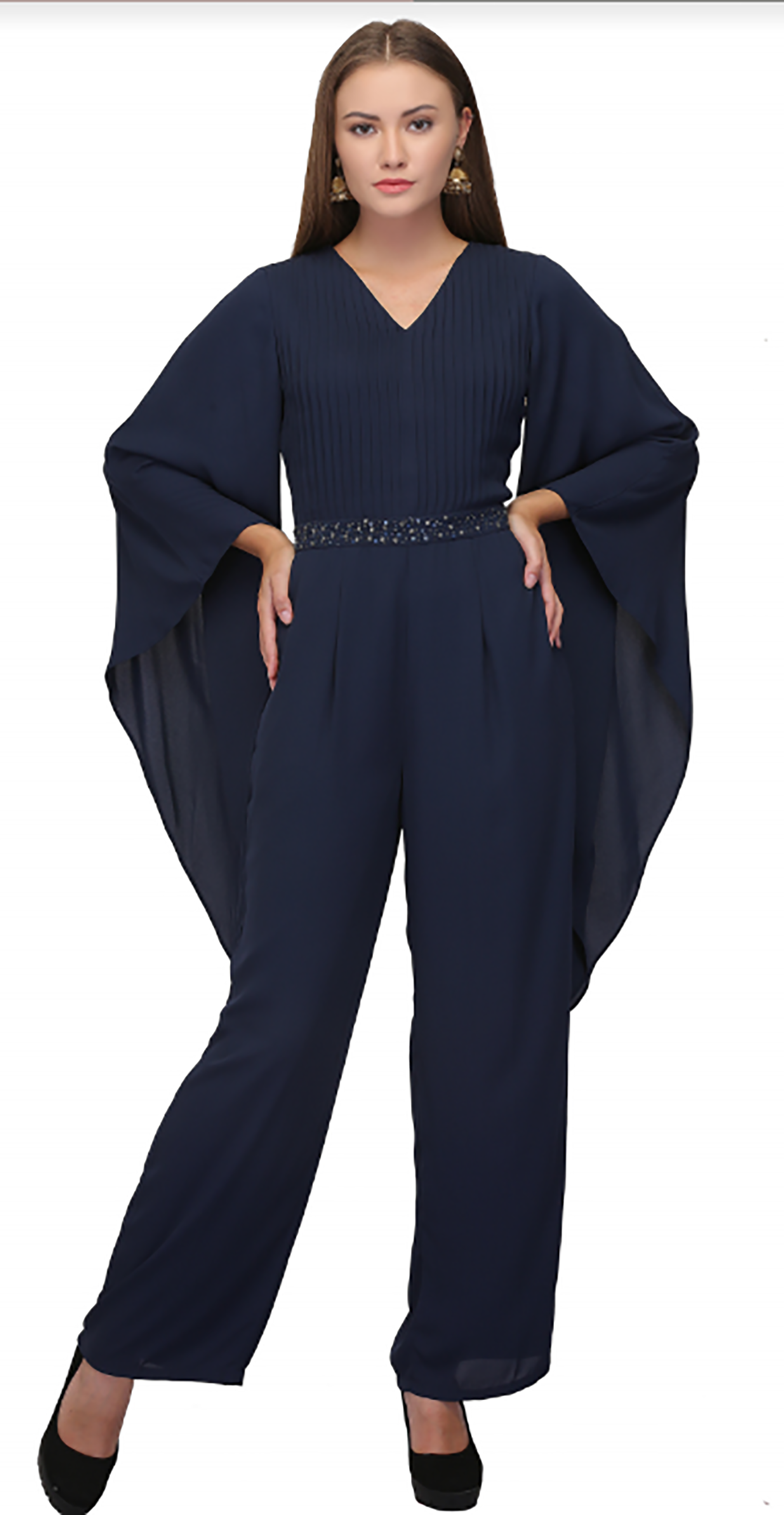 Navy Cape Sleeve Jumpsuit