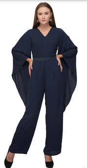 Navy Cape Sleeve Jumpsuit