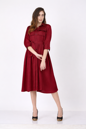Maroon Button-Down Shirt Dress