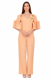 Peach Dragon Fly Embroidered Jumpsuit