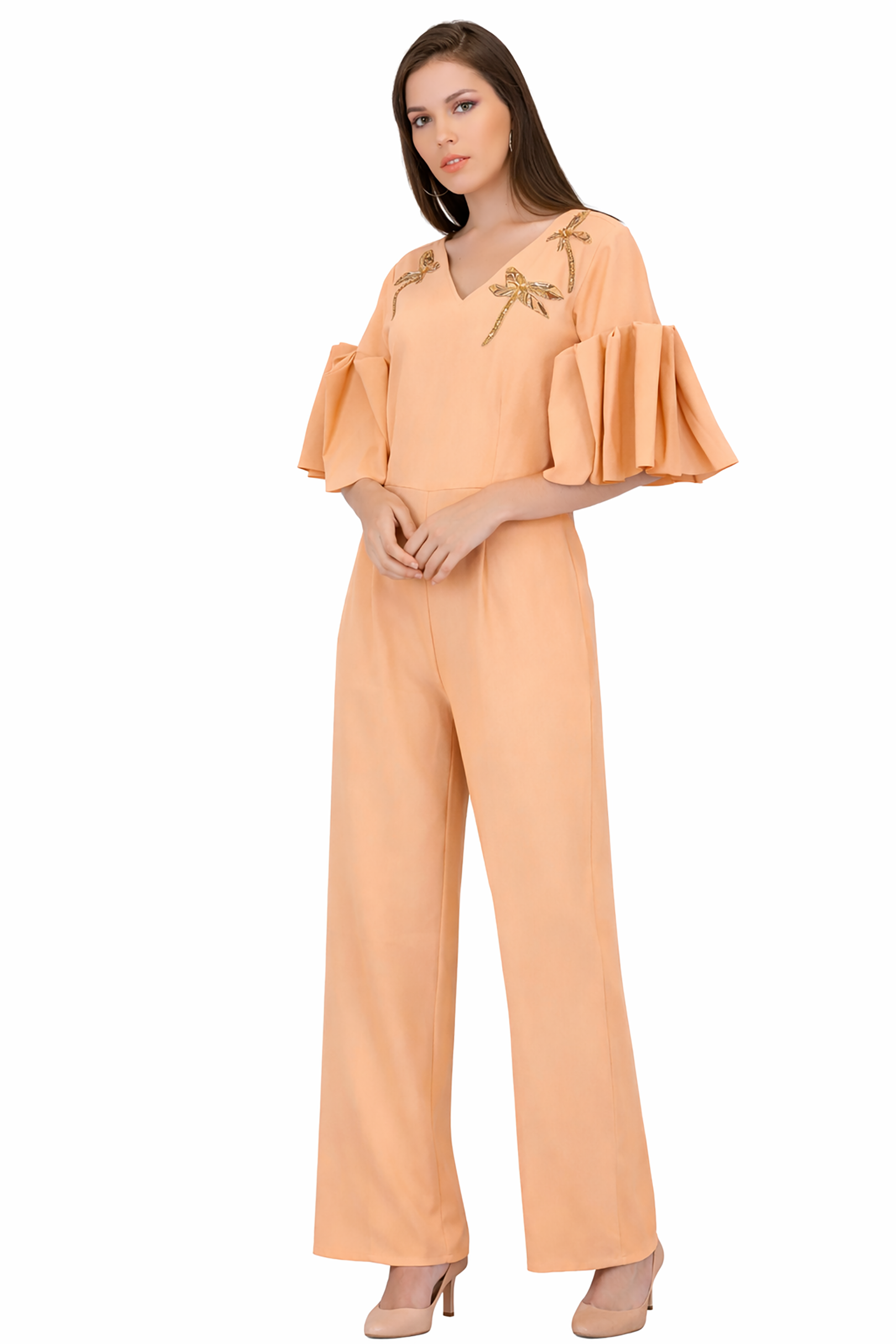 Peach Dragon Fly Embroidered Jumpsuit