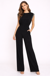 Black Structured Shoulder Jumpsuit