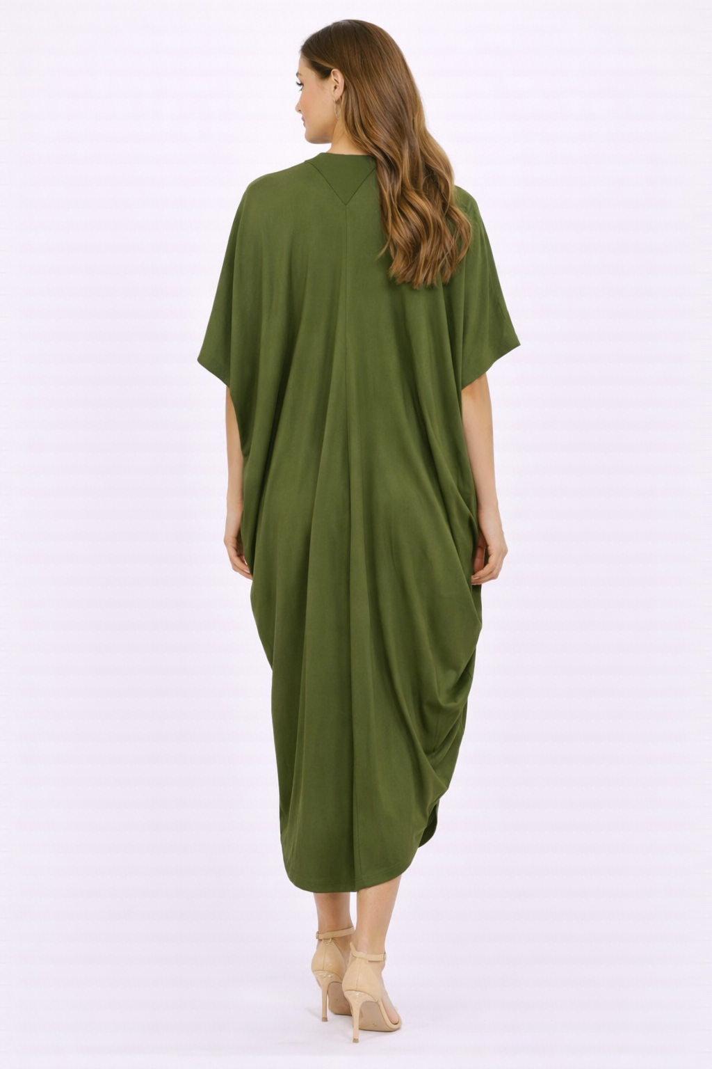 Olive Asymmetrical Drape Midi Dress