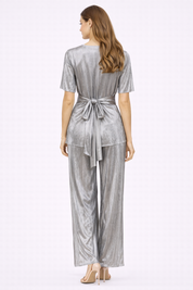 Silver Pleated Floral Co-Ord Set