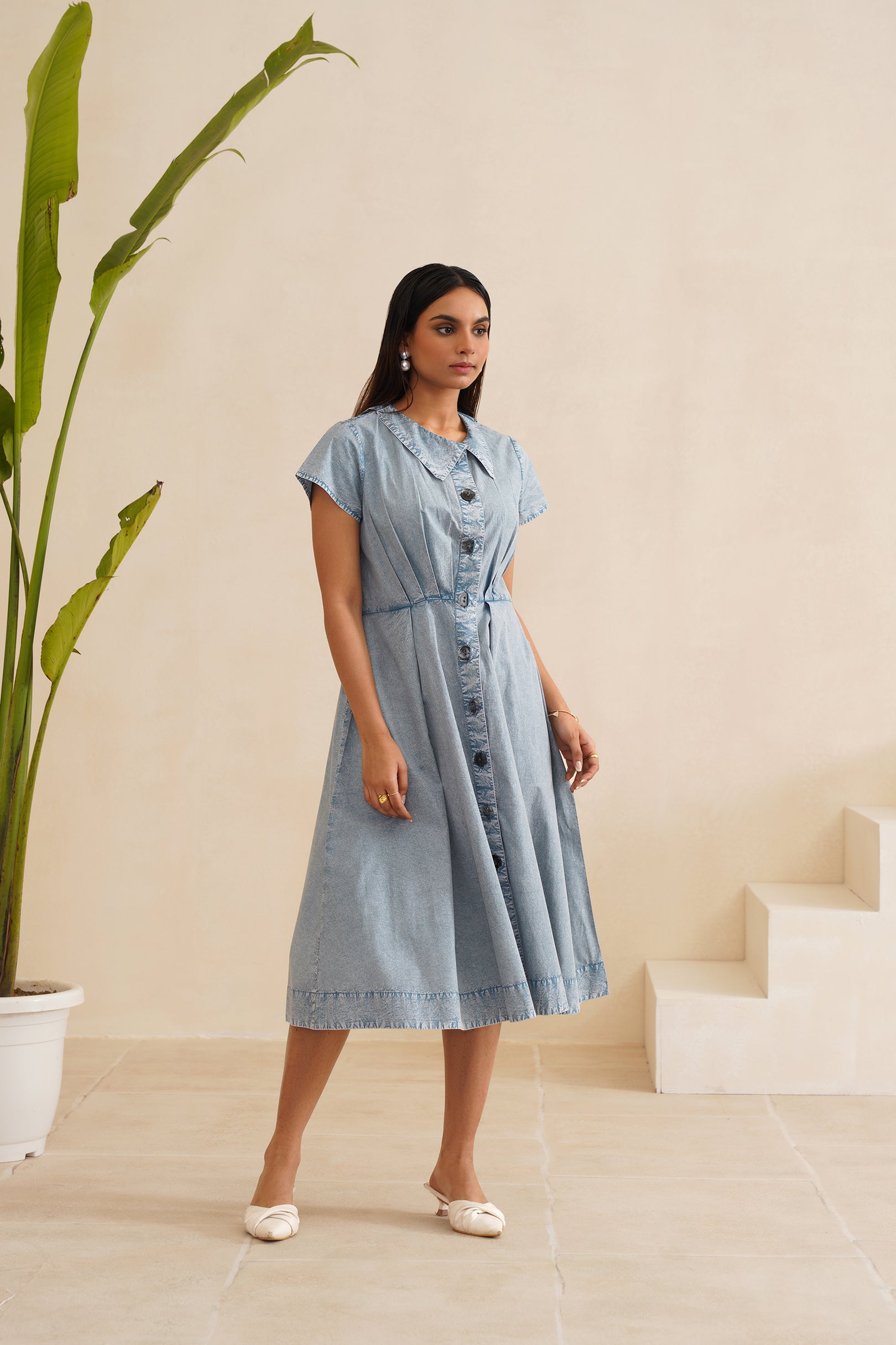 acid wash shirt dress CLASSIC APPEAL - ACID WASH DENIM SHIRT DRESS
