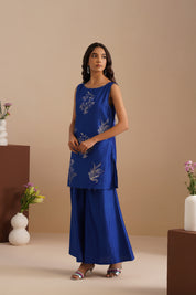 Boat Neck Embroidered Sleeveless Kurta with Flared Pants