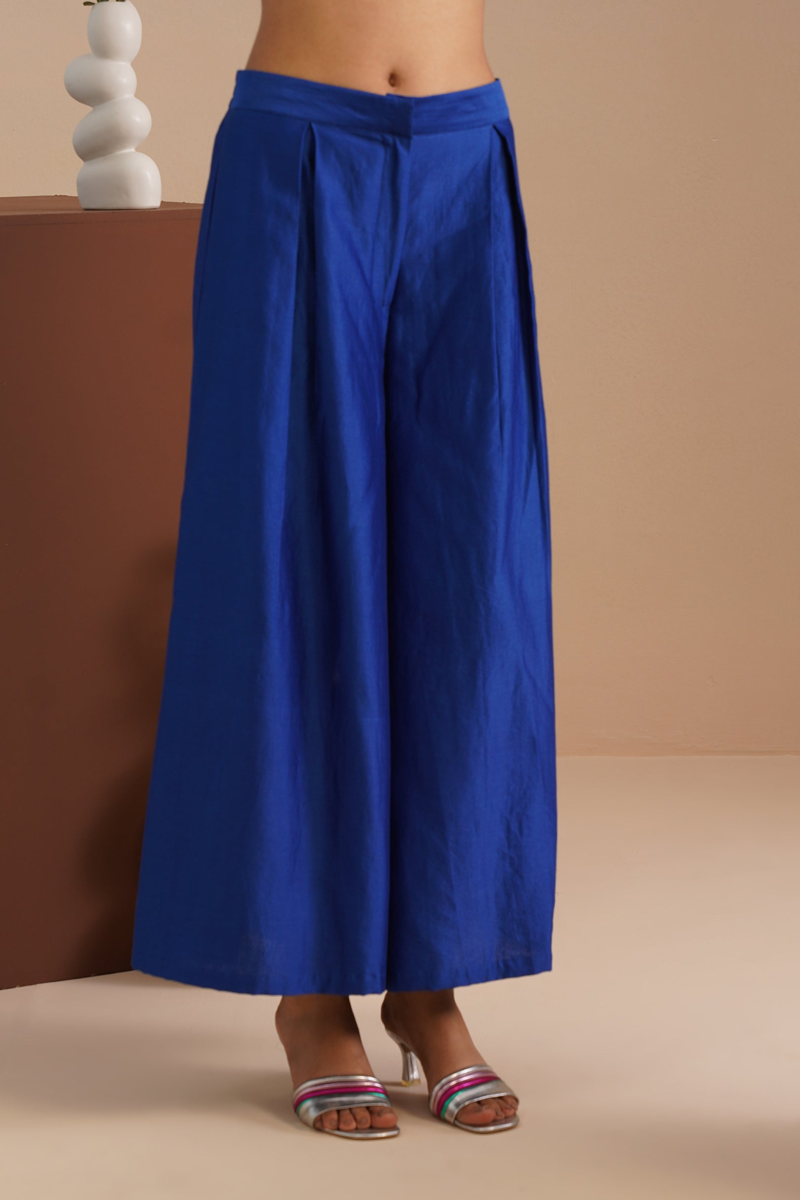 Boat Neck Embroidered Sleeveless Kurta with Flared Pants