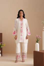 V-neck Embellished Bell Sleeve Kurta with Embroidered Pants