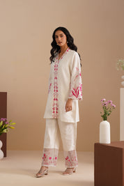 V-neck Embellished Bell Sleeve Kurta with Embroidered Pants
