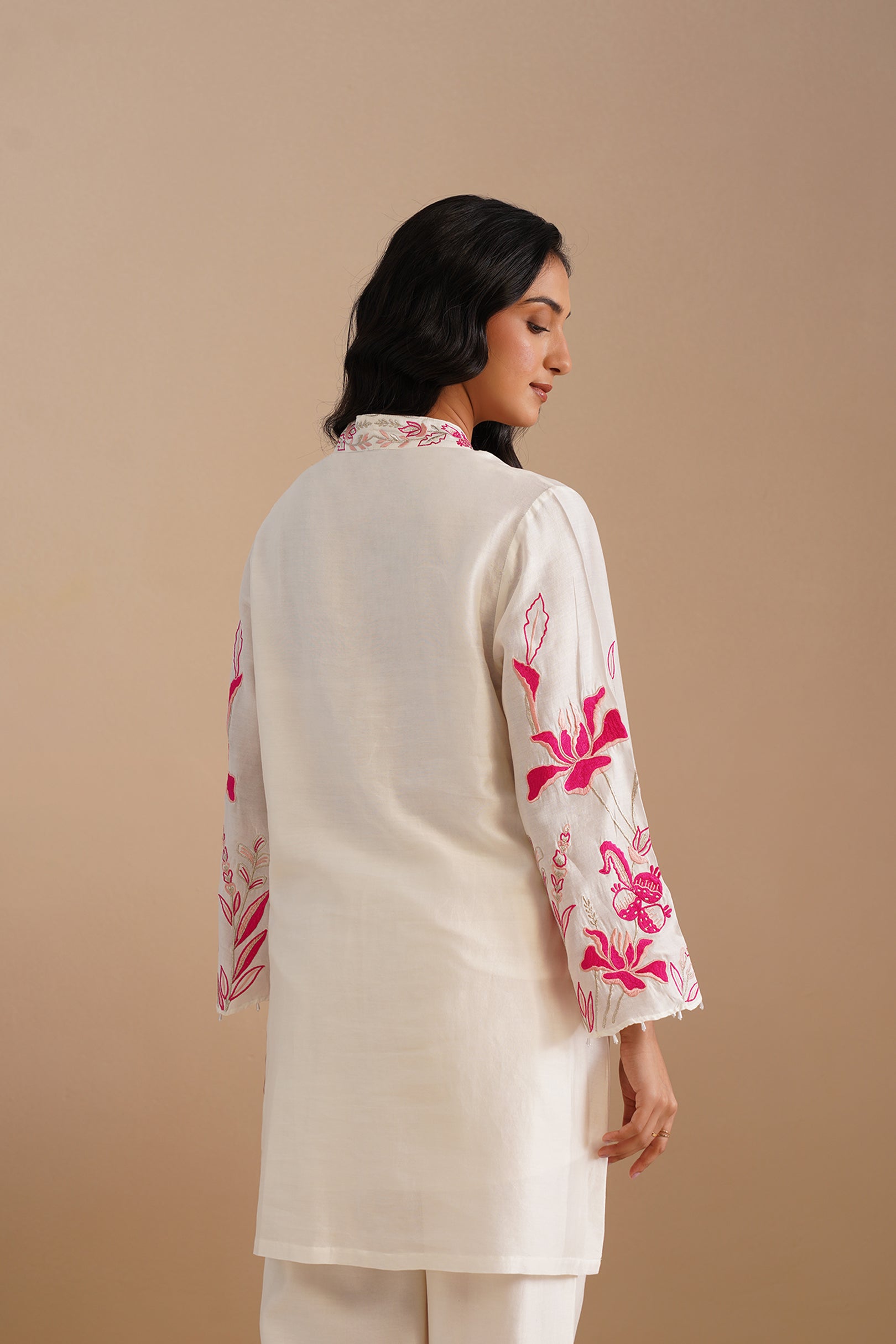 V-neck Embellished Bell Sleeve Kurta with Embroidered Pants