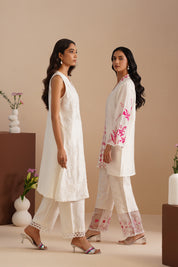 V-neck Embellished Bell Sleeve Kurta with Embroidered Pants