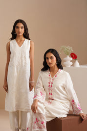 V-neck Embellished Bell Sleeve Kurta with Embroidered Pants