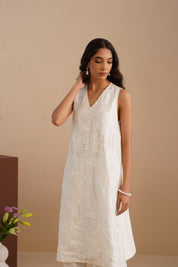 V-Neck Mesh insert Kurta with Pants