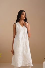 V-Neck Mesh insert Kurta with Pants
