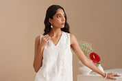 V-Neck Mesh insert Kurta with Pants