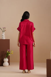 Drop Shoulder V-Neck Chanderi Shirt & Pant Set