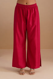 Drop Shoulder V-Neck Chanderi Shirt & Pant Set