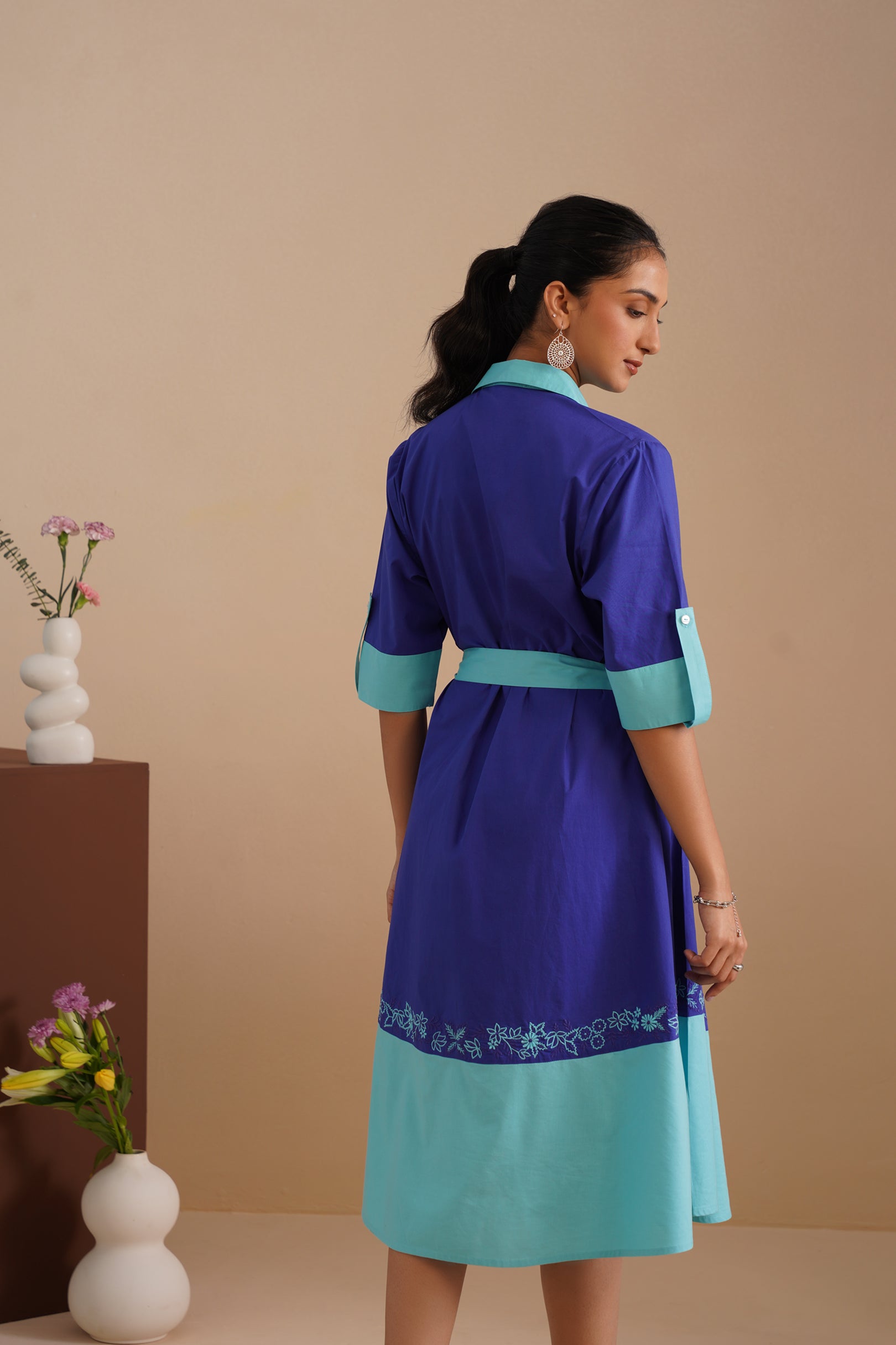 Dual Color Poplin Shirt Dress