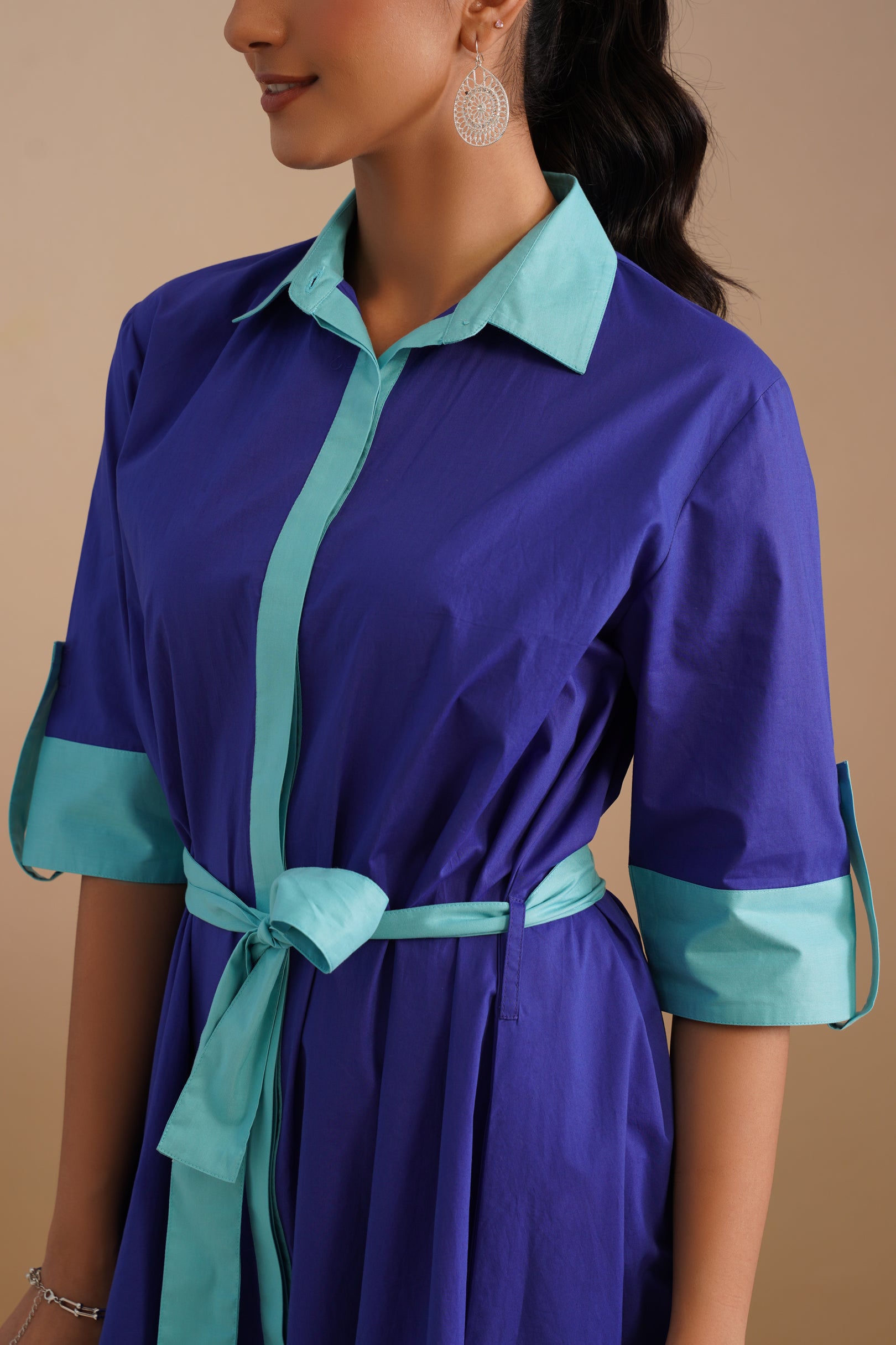 Dual Color Poplin Shirt Dress