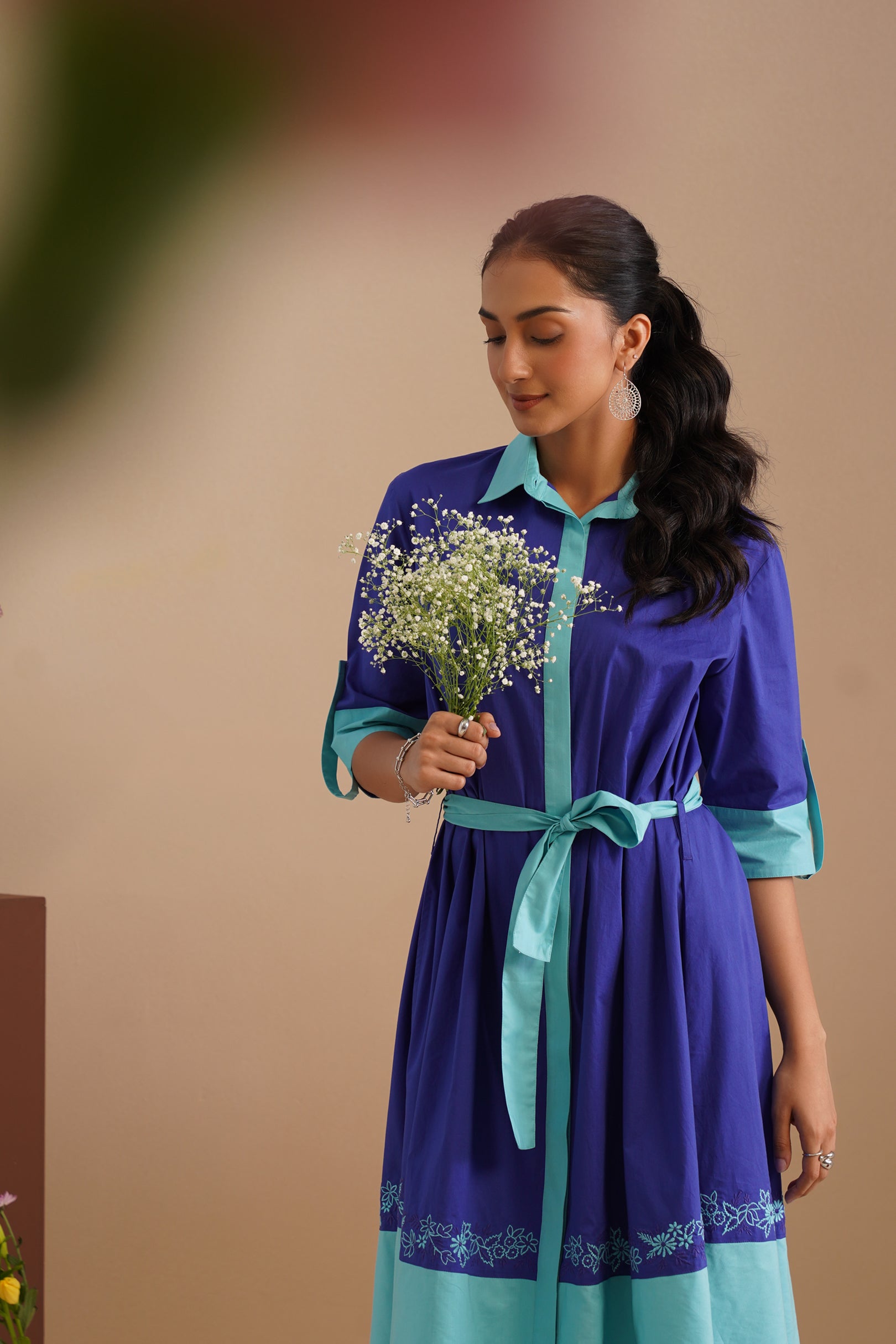 Dual Color Poplin Shirt Dress