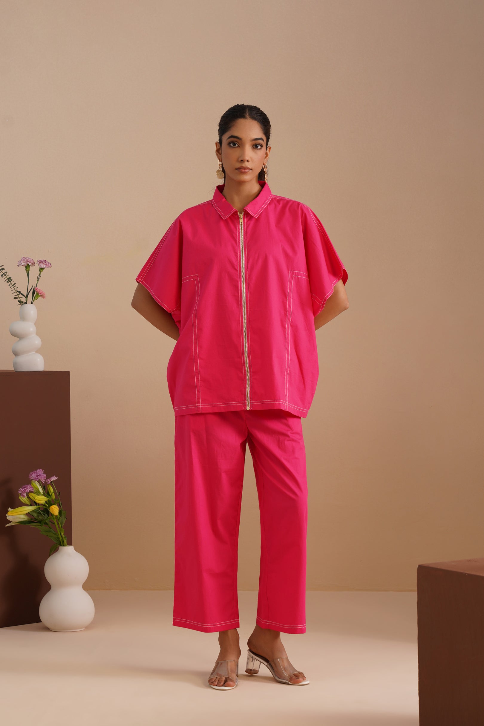 Dual-stitch Detailing Poplin Set