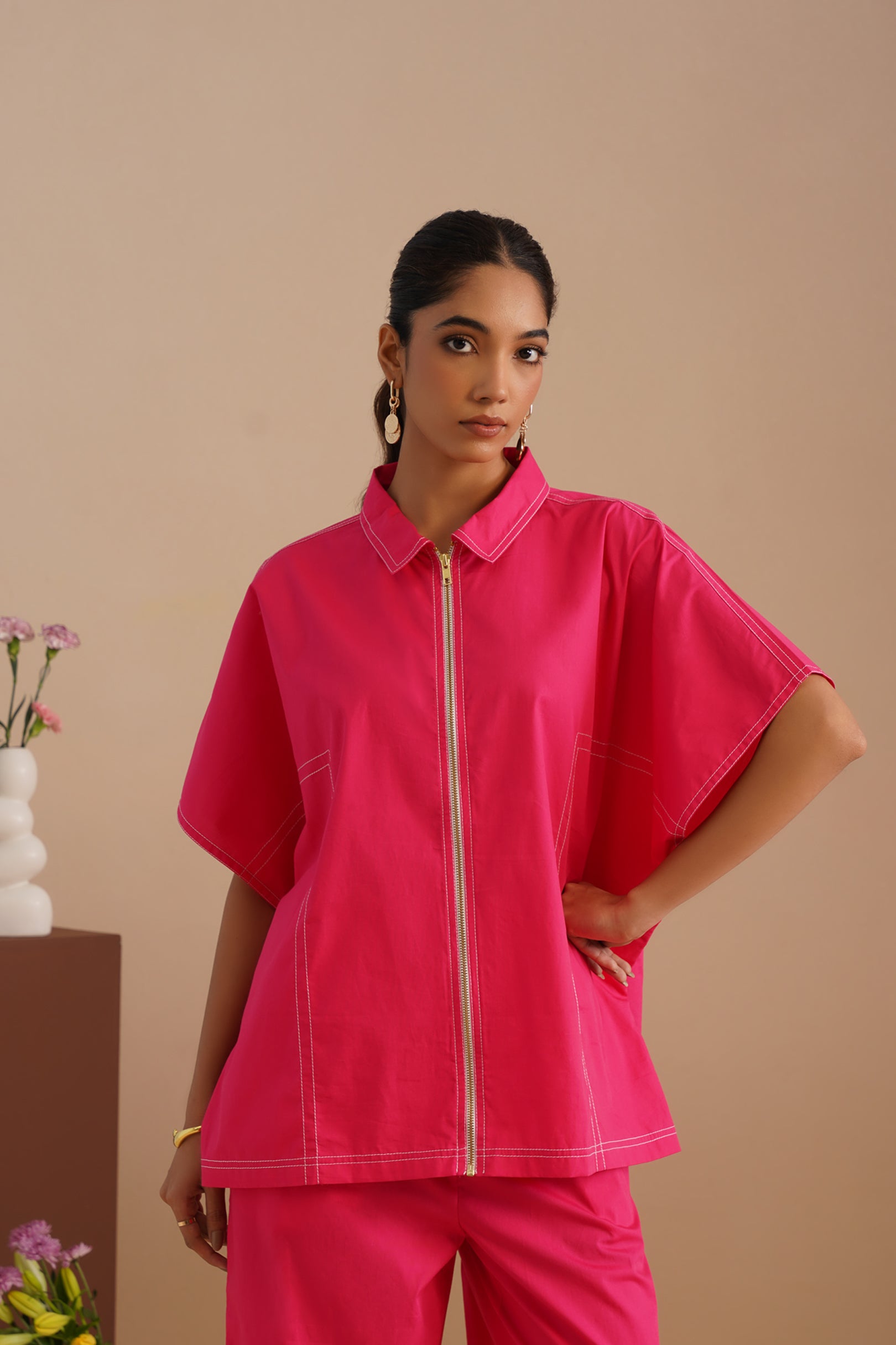 Dual-stitch Detailing Poplin Set